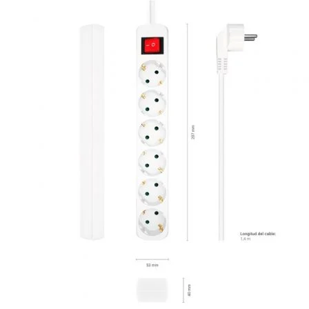 Aisens Regleta de 6 Tomas con Interruptor, Cable 1,4m, Blanco